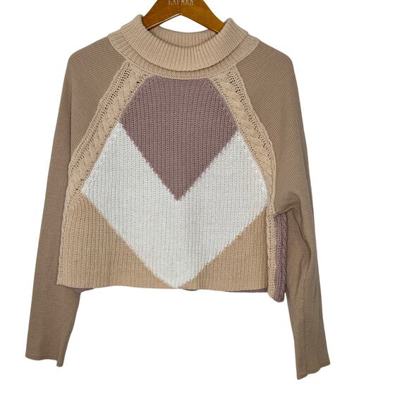 Free People Colorblock Turtleneck Crop Sweater - Picture 1 of 9